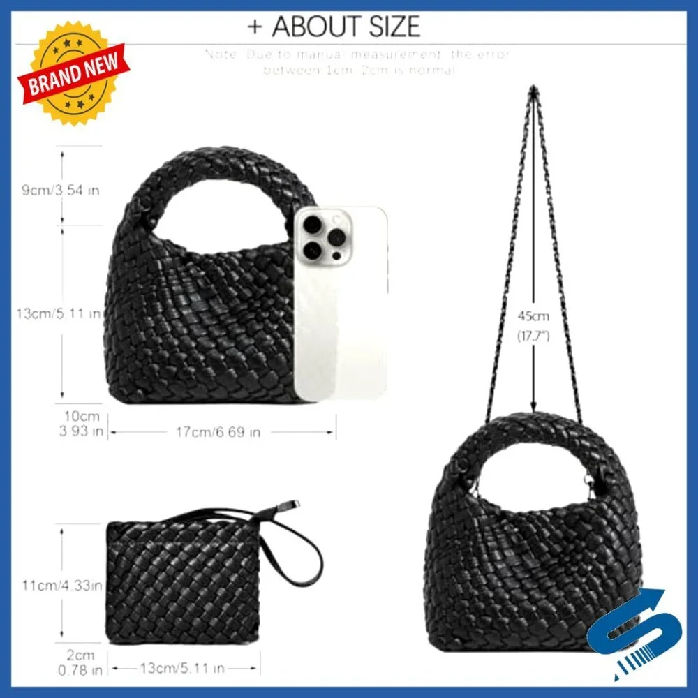 Woven Vegan Leather Tote Bucket Bag Mini Crossbody Shoulder Purse Chic